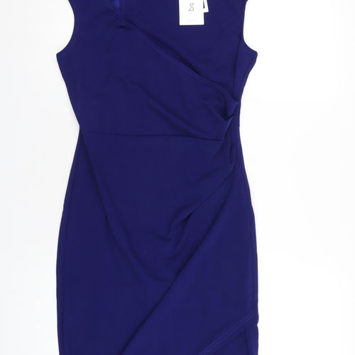 Jasambac Womens Blue Polyester Bodycon Size 12 Round Neck Zip