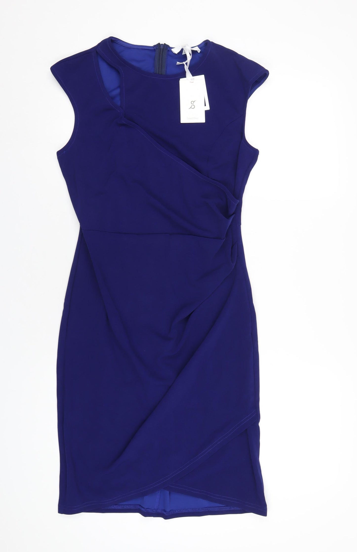 Jasambac Womens Blue Polyester Bodycon Size 12 Round Neck Zip