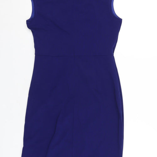 Jasambac Womens Blue Polyester Bodycon Size 12 Round Neck Zip