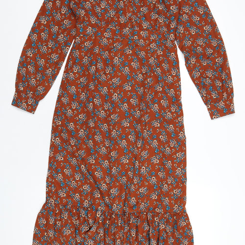 Daphnea Womens Brown Geometric Polyurethane A-Line Size S Mock Neck Zip
