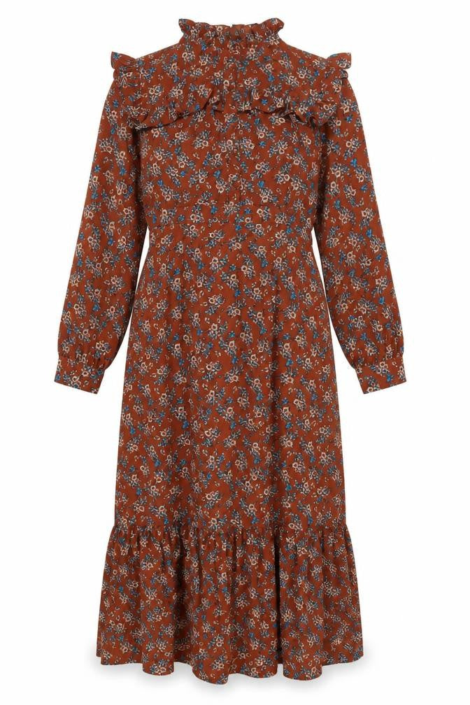 Front view of Daphnea women’s brown geometric polyurethane a-line, size S, mock neck zip