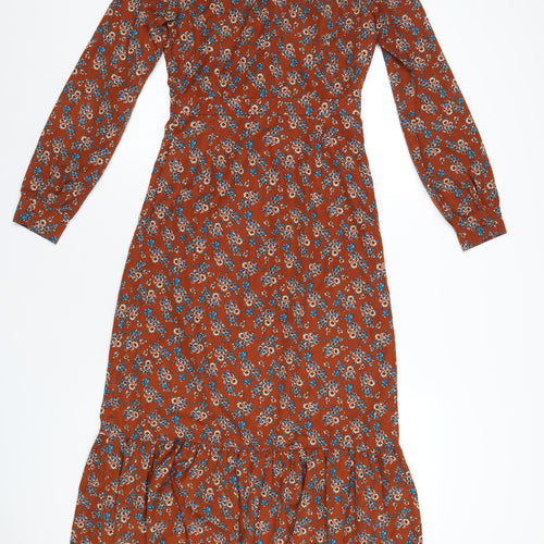 Daphnea Womens Brown Geometric Polyurethane A-Line Size S Mock Neck Zip