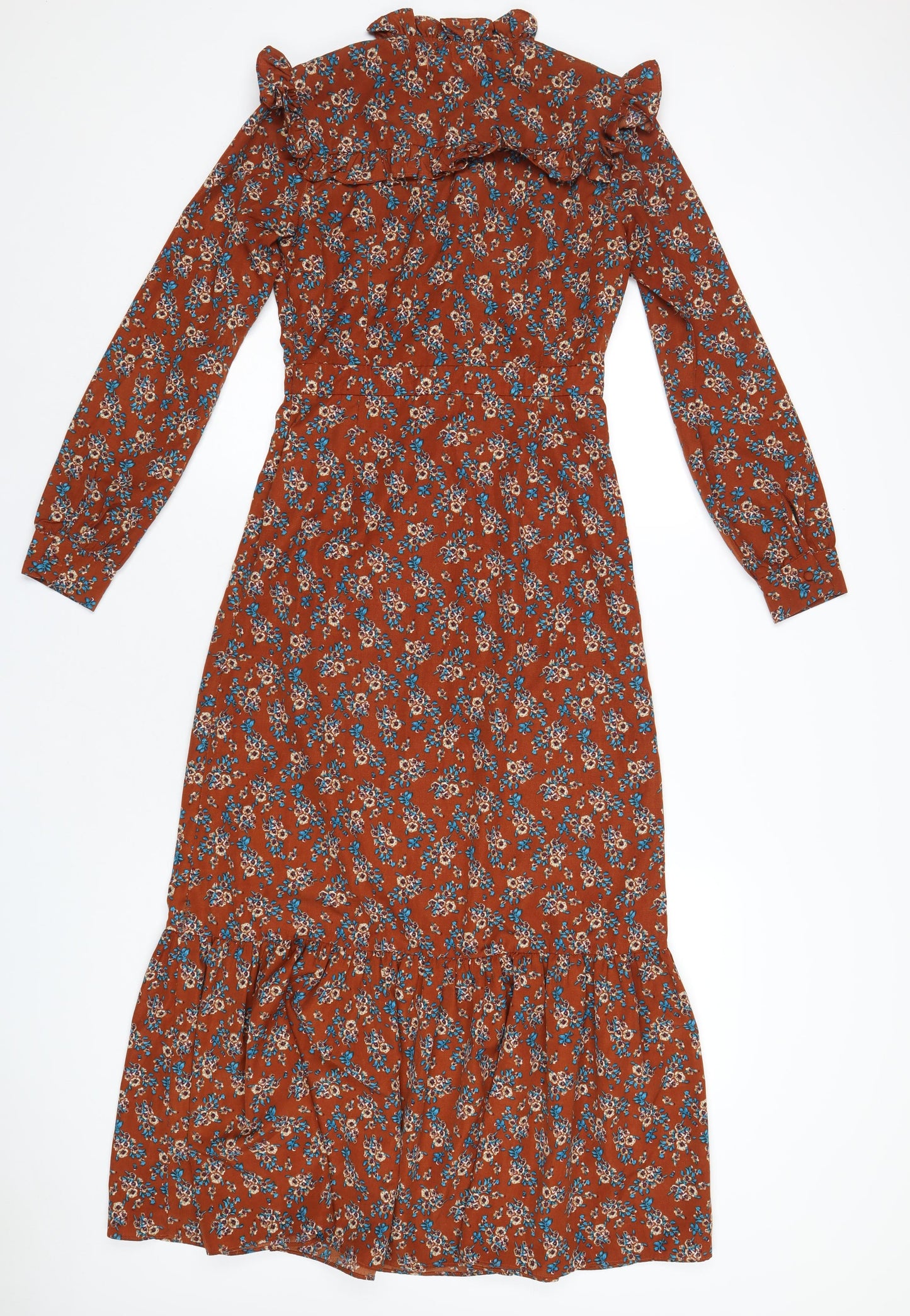Daphnea Womens Brown Geometric Polyurethane A-Line Size S Mock Neck Zip