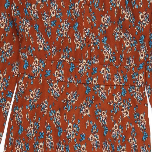 Daphnea Womens Brown Geometric Polyurethane A-Line Size S Mock Neck Zip