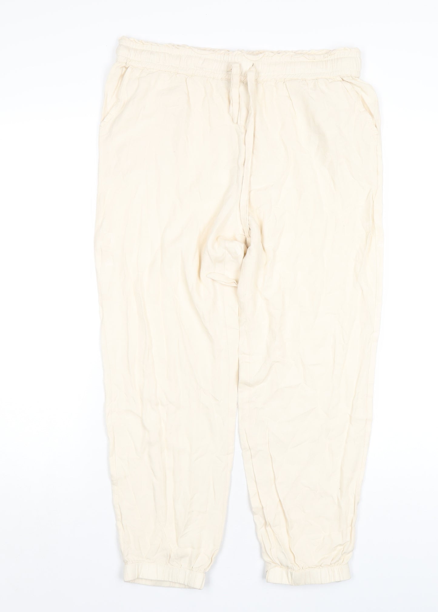 Teoh & Lea Womens Ivory Viscose Trousers Size M L25 in Regular Drawstring