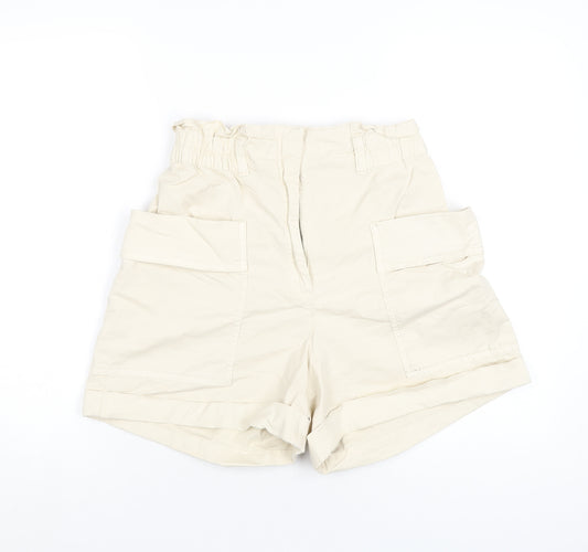 H&M Womens Ivory Cotton Cargo Shorts Size 12 L4 in Regular Zip