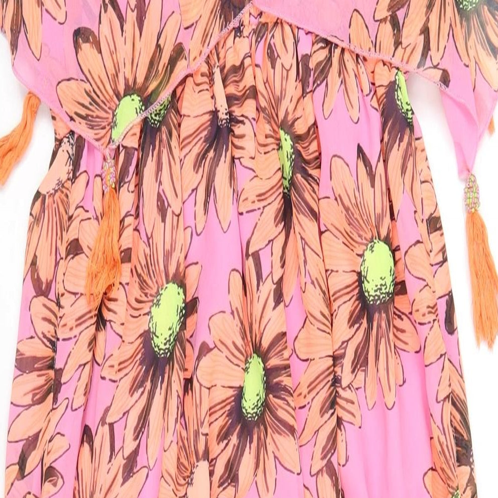 River Island Womens Pink Floral Polyester A-Line Size M Scoop Neck Pullover