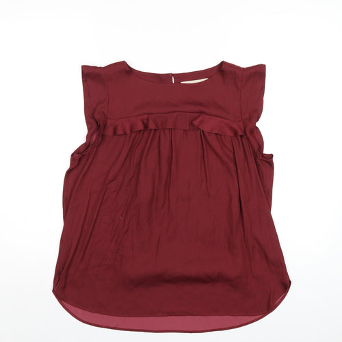 LOFT Womens Red Polyester Basic T-Shirt Size M Round Neck