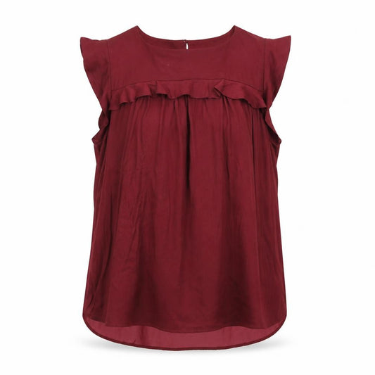 Front view of LOFT women’s red polyester basic t-shirt, size M, round neck