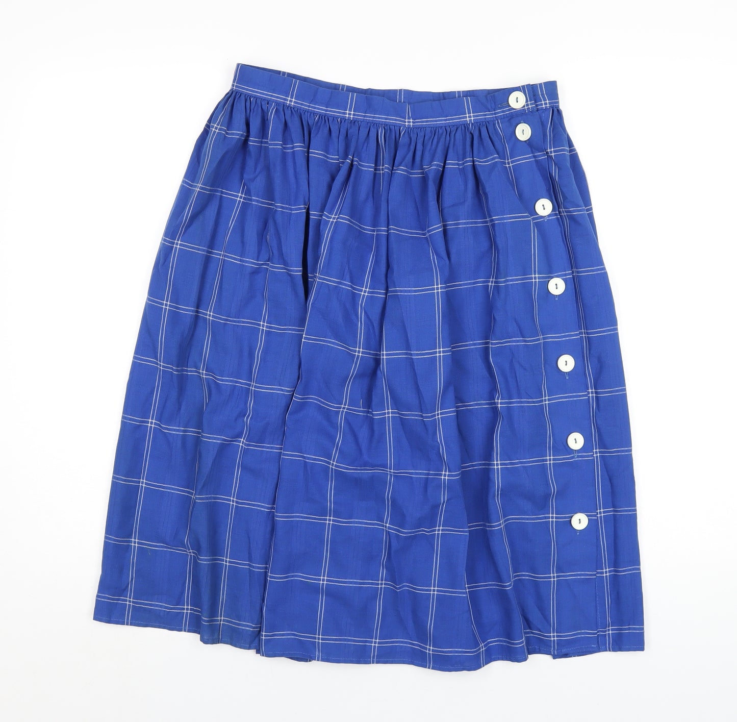 St Michael Womens Blue Plaid Cotton A-Line Skirt Size 16 Button