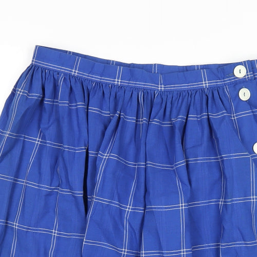 St Michael Womens Blue Plaid Cotton A-Line Skirt Size 16 Button