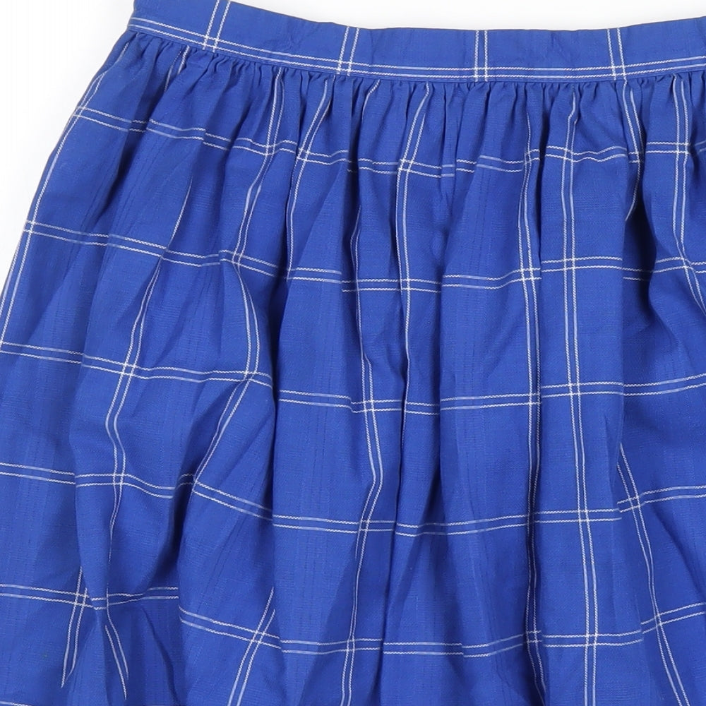 St Michael Womens Blue Plaid Cotton A-Line Skirt Size 16 Button