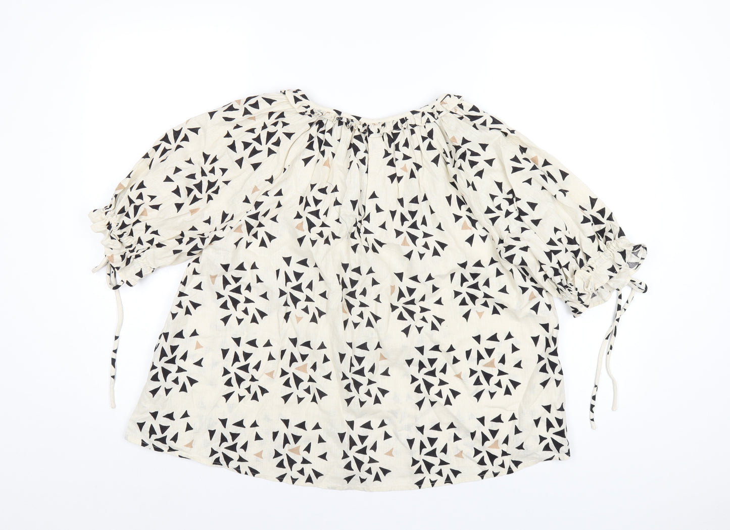 Per Una Womens Ivory Geometric Linen Basic T-Shirt Size 8 V-Neck