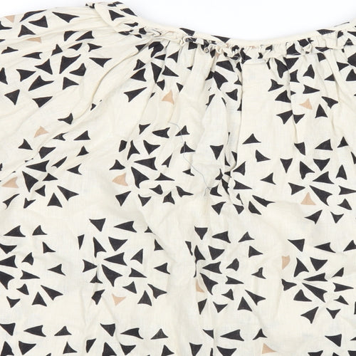 Per Una Womens Ivory Geometric Linen Basic T-Shirt Size 8 V-Neck