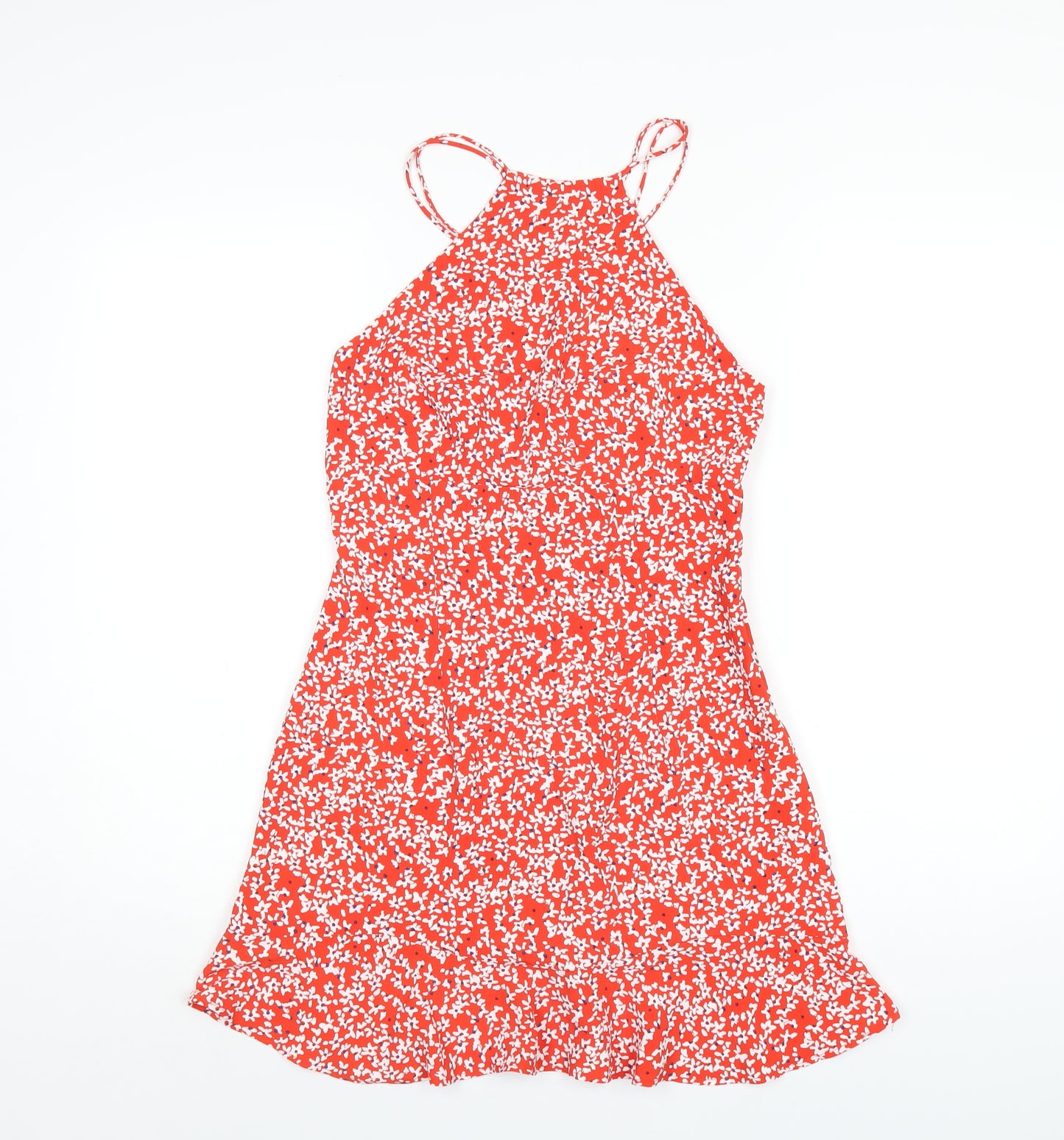 Zara Womens Red Floral Polyester A-Line Size S Round Neck Zip