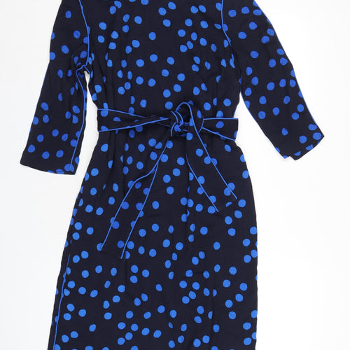 Boden Womens Blue Geometric Viscose A-Line Size 16 Round Neck Zip