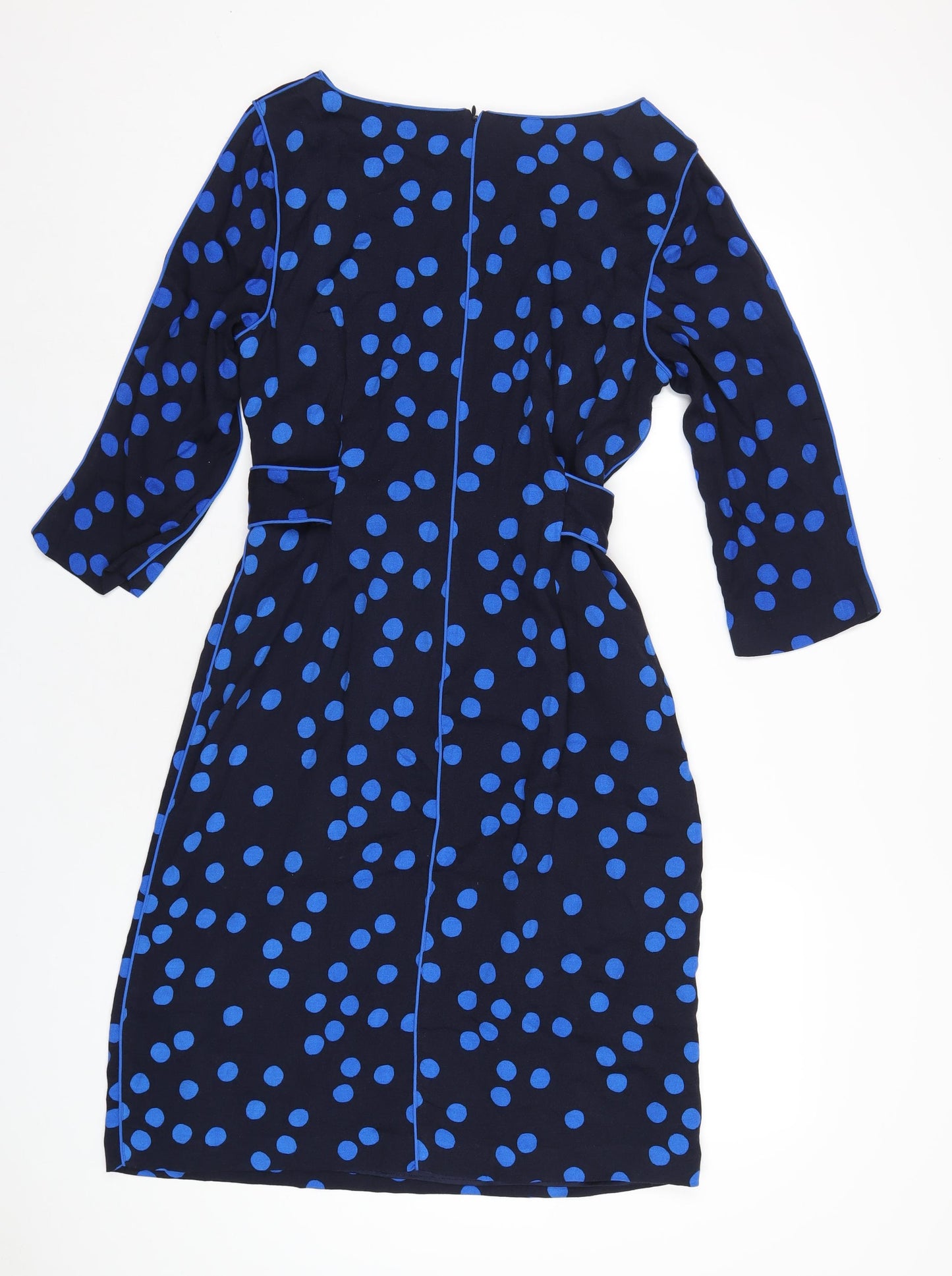 Boden Womens Blue Geometric Viscose A-Line Size 16 Round Neck Zip