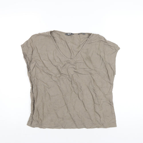 Bamboo Womens Brown Linen Basic T-Shirt Size 8 V-Neck