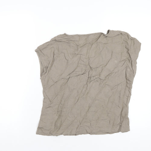 Bamboo Womens Brown Linen Basic T-Shirt Size 8 V-Neck