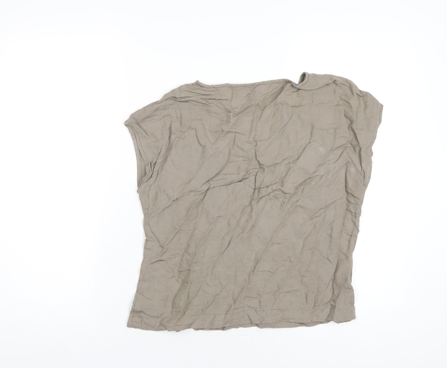 Bamboo Womens Brown Linen Basic T-Shirt Size 8 V-Neck