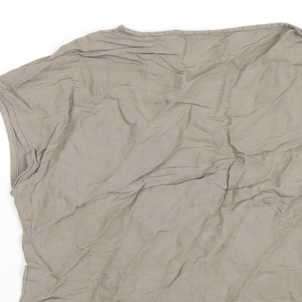 Bamboo Womens Brown Linen Basic T-Shirt Size 8 V-Neck