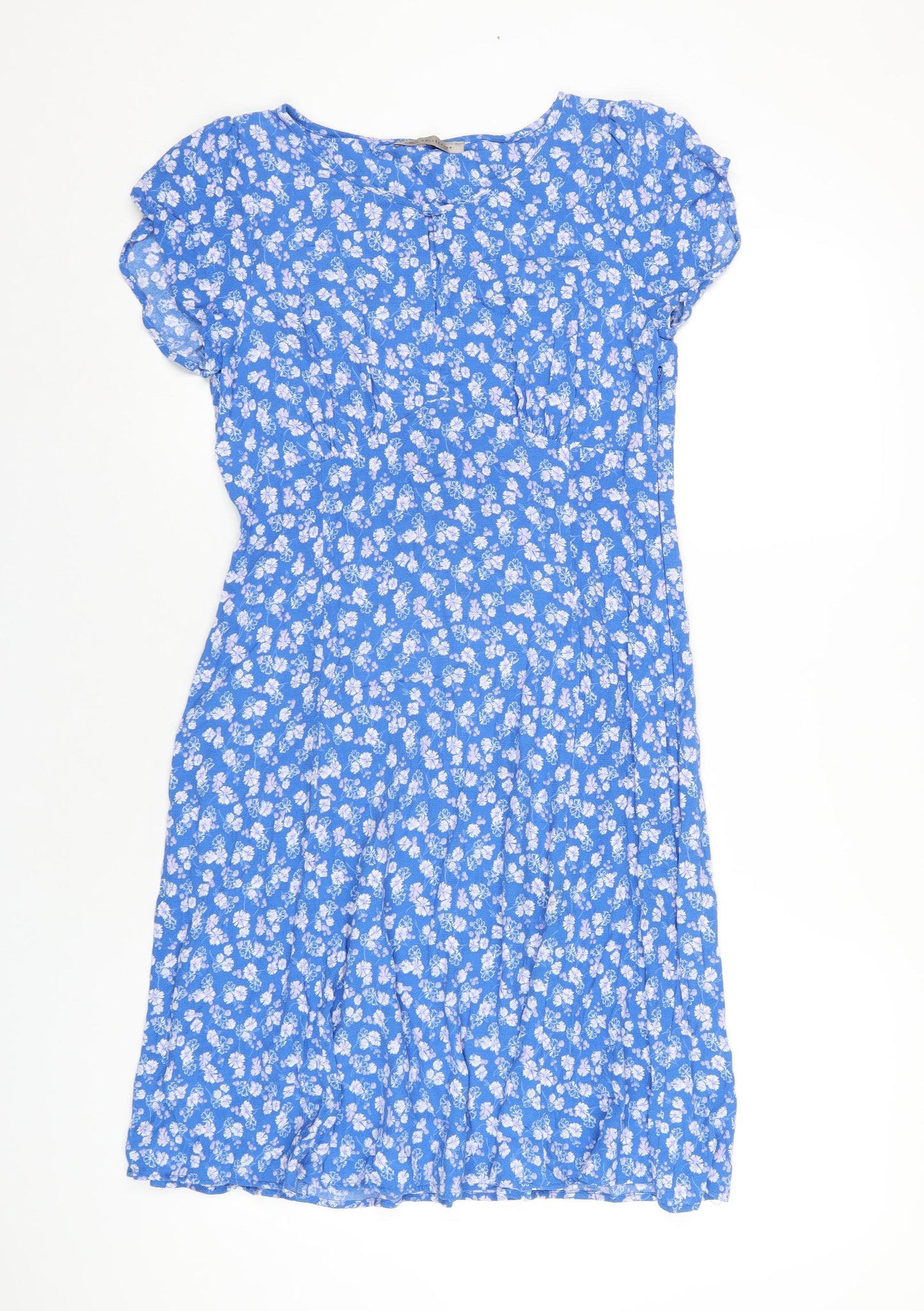 Per Una Womens Blue Viscose A-Line Size 12 Round Neck Zip