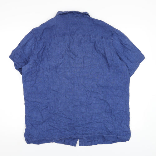 H&M Mens Blue Linen Button-Up Size L Collared Button