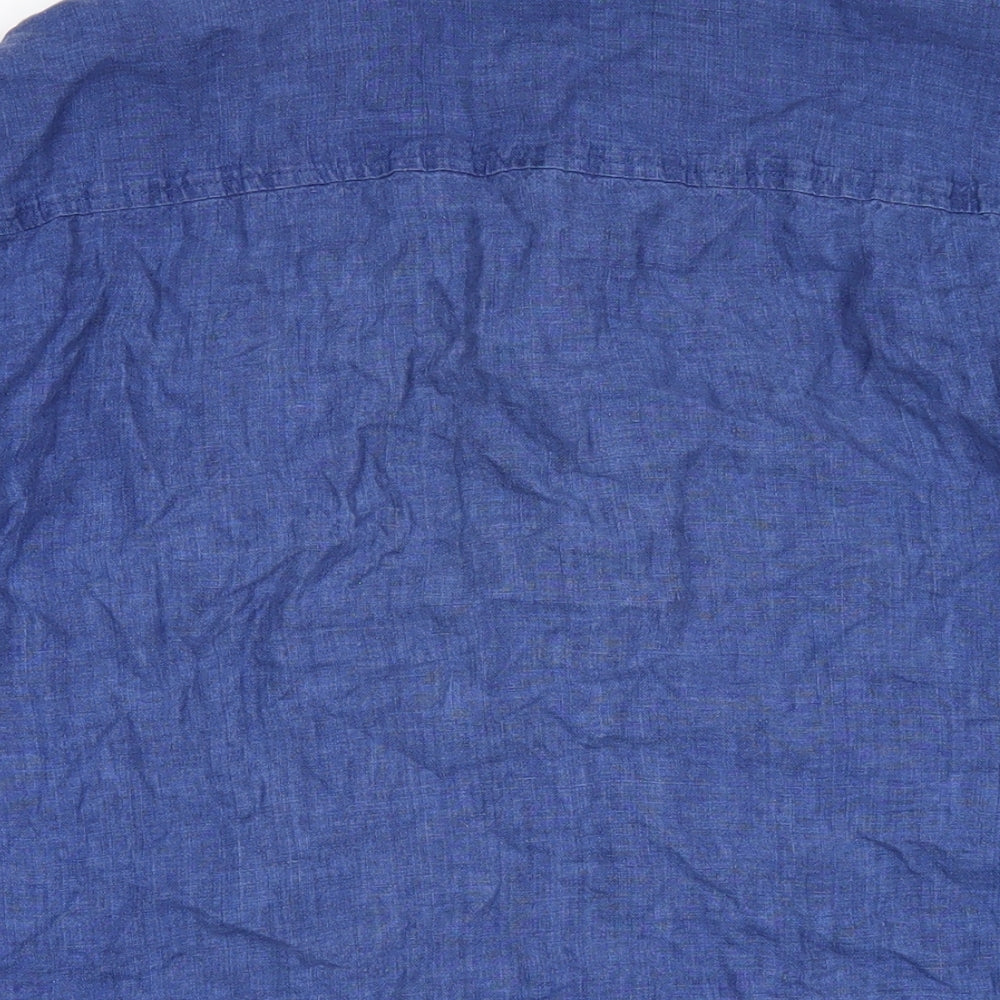 H&M Mens Blue Linen Button-Up Size L Collared Button