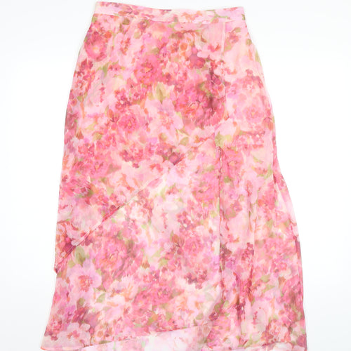 Stradivarius Womens Pink Floral Polyester A-Line Skirt Size M