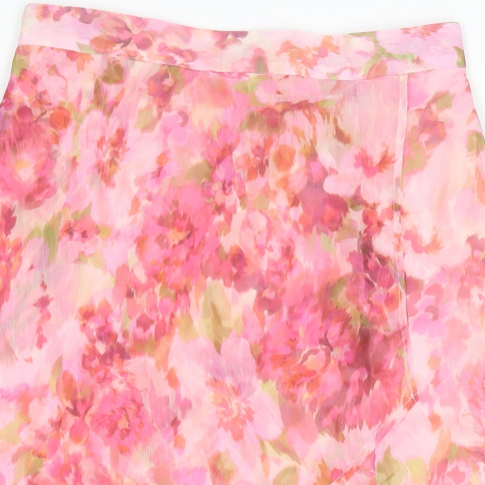 Stradivarius Womens Pink Floral Polyester A-Line Skirt Size M