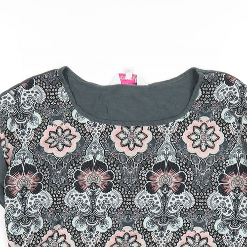 Red Herring Womens Grey Geometric Polyester Basic T-Shirt Size 12 Round Neck