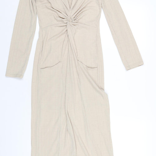 ASOS Womens Beige Polyester Maxi Size 8 Collared Pullover