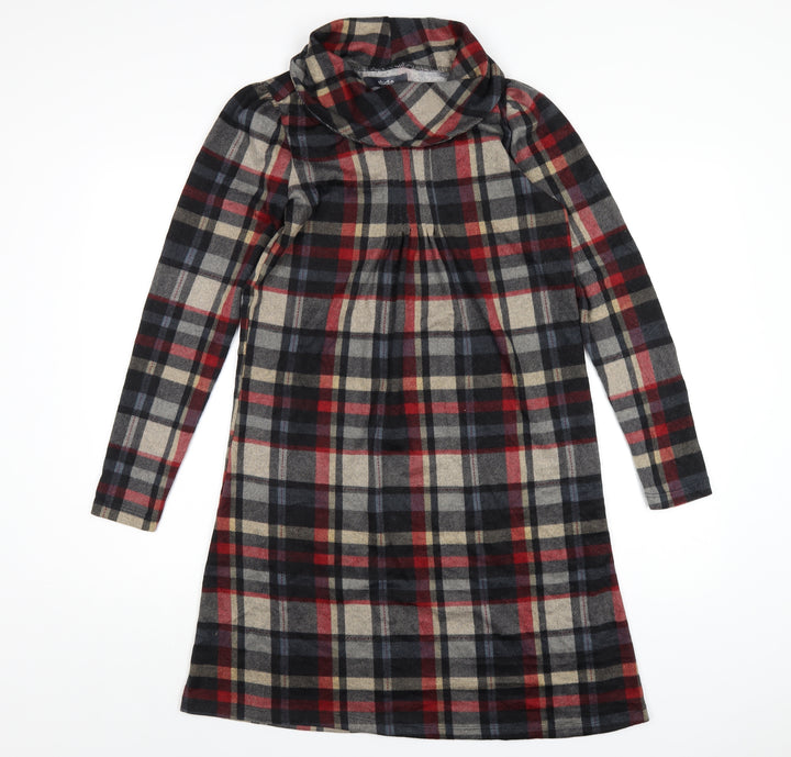 Studio Womens Multicoloured Plaid Polyester A-Line Size 8 Roll Neck Pullover