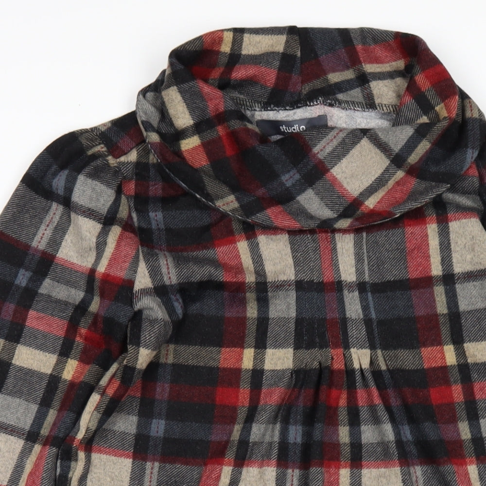 Studio Womens Multicoloured Plaid Polyester A-Line Size 8 Roll Neck Pullover