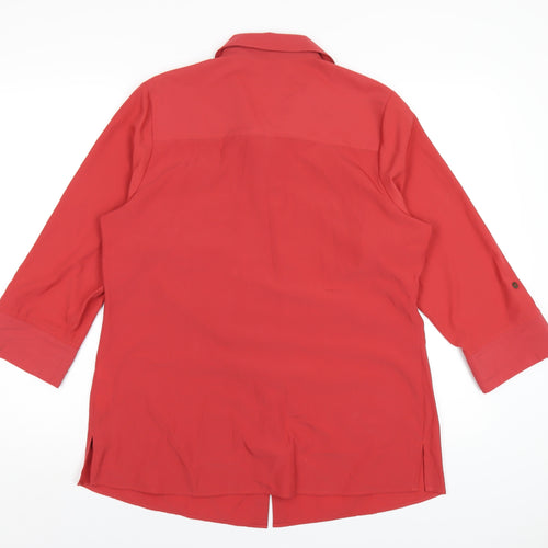 Classic Womens Red Polyester Basic Button-Up Size 14 Collared