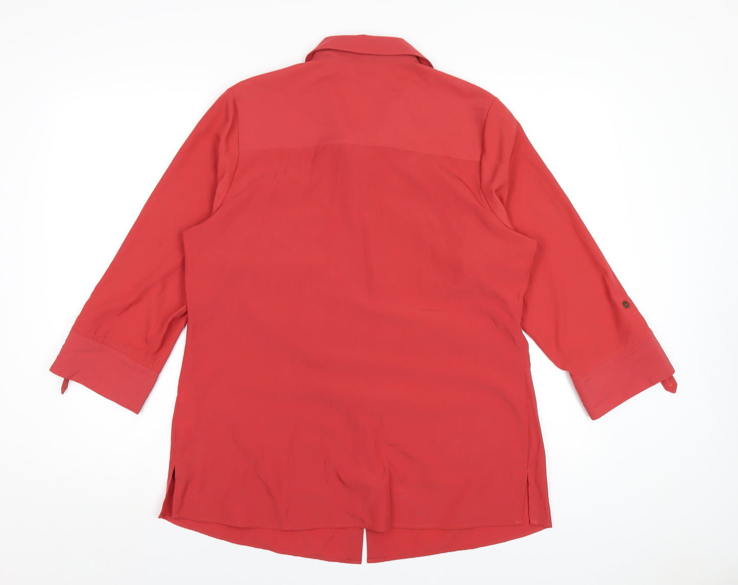 Classic Womens Red Polyester Basic Button-Up Size 14 Collared