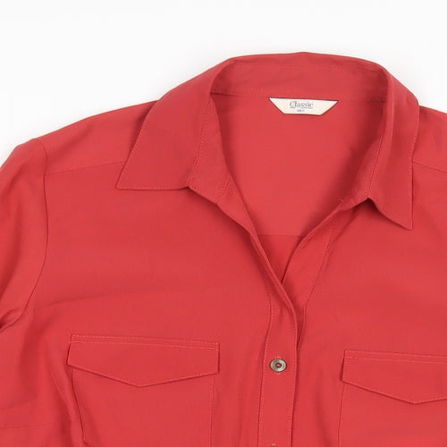 Classic Womens Red Polyester Basic Button-Up Size 14 Collared