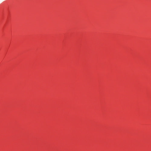 Classic Womens Red Polyester Basic Button-Up Size 14 Collared