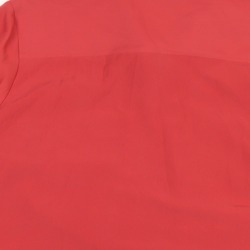 Classic Womens Red Polyester Basic Button-Up Size 14 Collared
