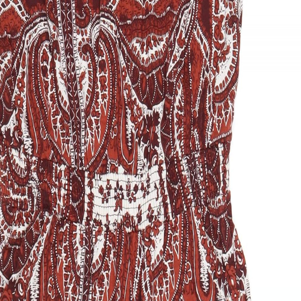 NEXT Womens Brown Geometric Viscose Jumpsuit One-Piece Size 14 L30 in Pullover