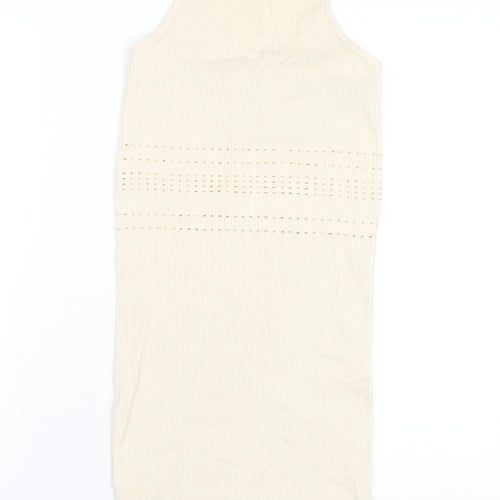Bershka Womens Beige Polyamide Bodycon Size M Halter Pullover