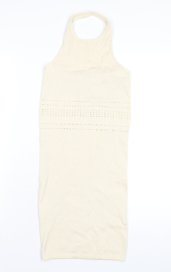 Bershka Womens Beige Polyamide Bodycon Size M Halter Pullover