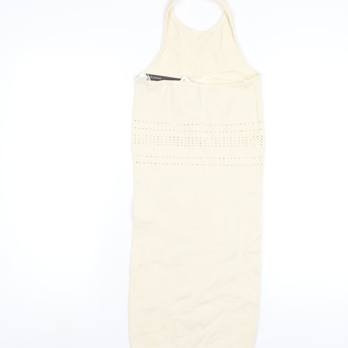 Bershka Womens Beige Polyamide Bodycon Size M Halter Pullover