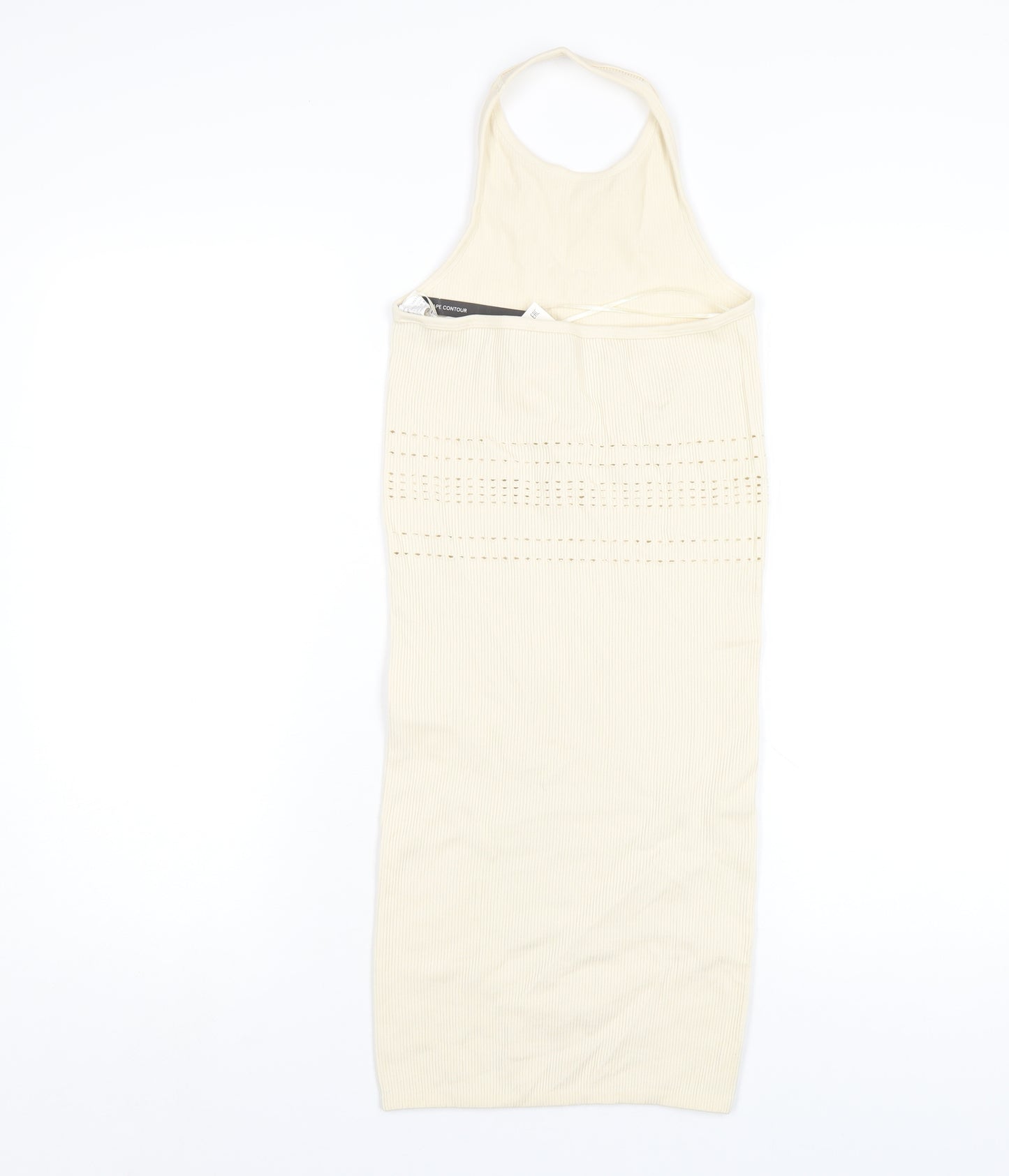 Bershka Womens Beige Polyamide Bodycon Size M Halter Pullover