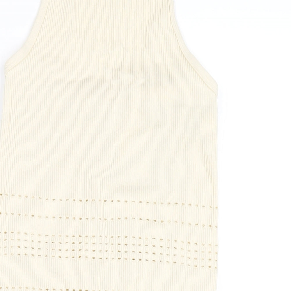 Bershka Womens Beige Polyamide Bodycon Size M Halter Pullover