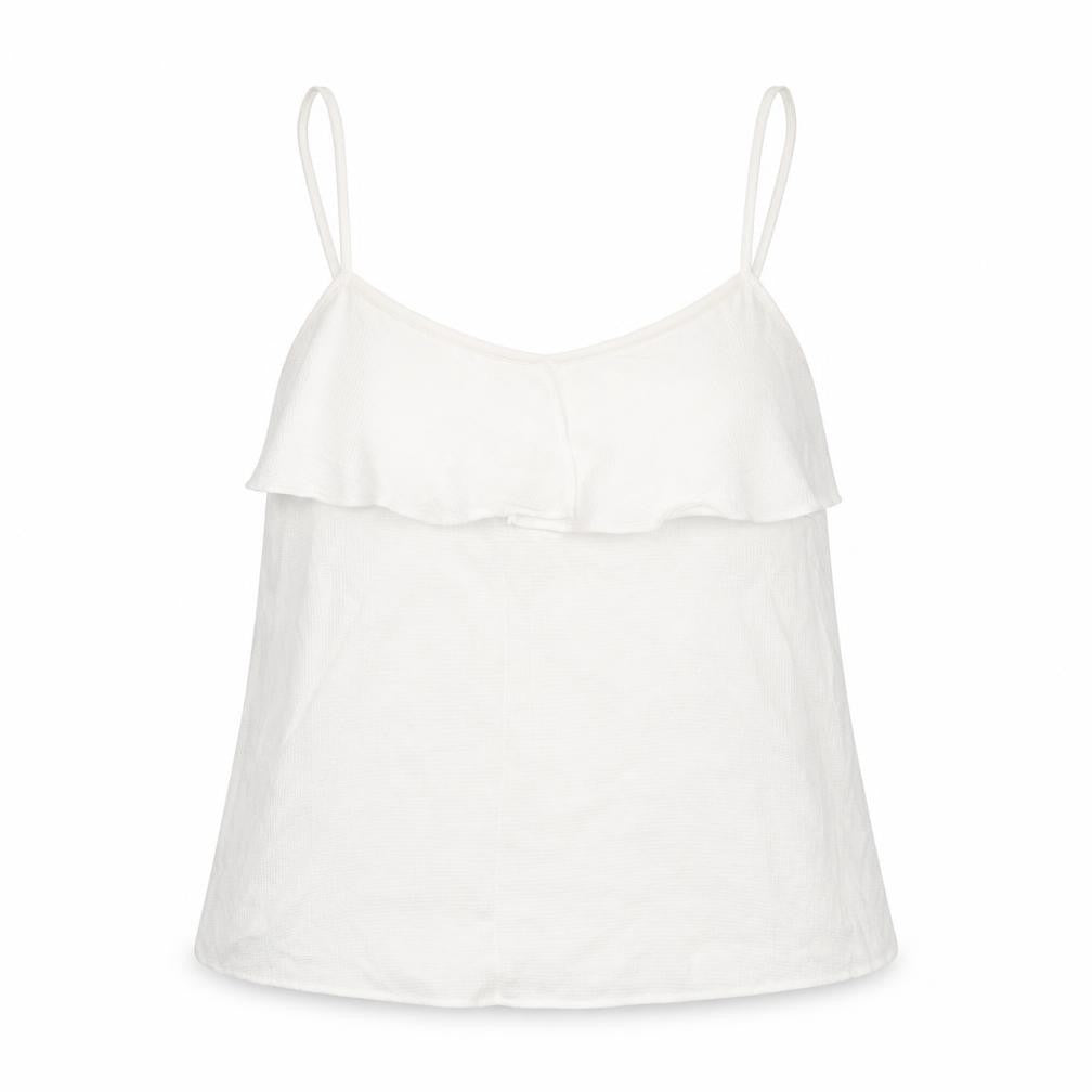 Front view of Mango women’s white polyester camisole t-shirt, size XS, scoop neck
