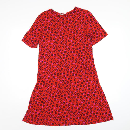 NEXT Womens Red Animal Print Viscose A-Line Size 14 Round Neck Pullover