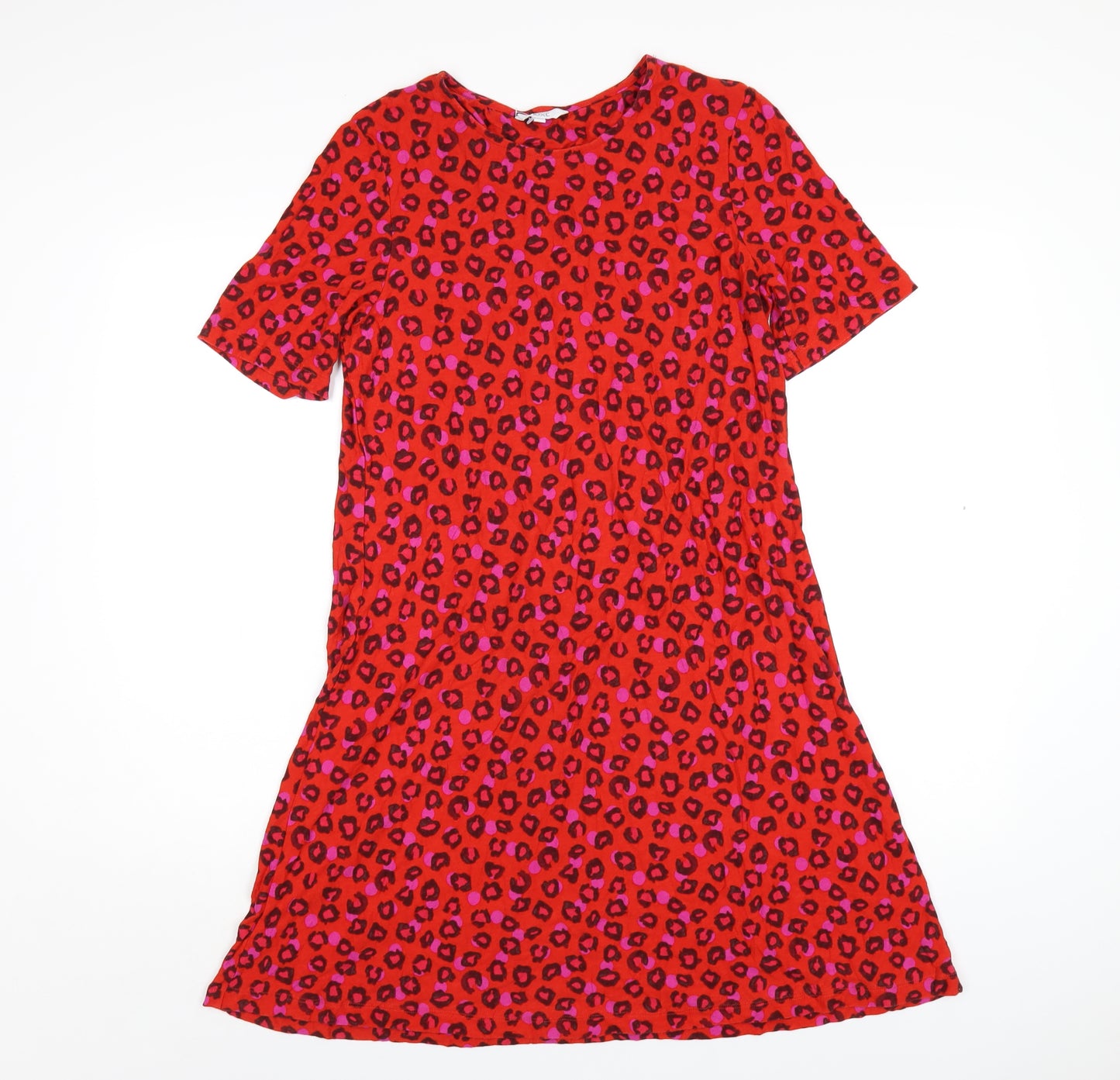 NEXT Womens Red Animal Print Viscose A-Line Size 14 Round Neck Pullover