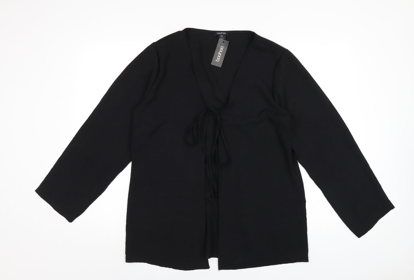 Boohoo Womens Black Polyester Basic T-Shirt Size 14 V-Neck