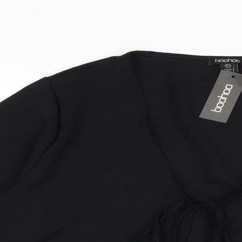 Boohoo Womens Black Polyester Basic T-Shirt Size 14 V-Neck